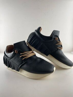 Esseutesse Black Leather Fringe Sneakers Italy Size 37 (6.5) Boho
